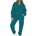 thumbnail image 1 of MAWCLOS Women Jogger Sets Long Sleeve Tracksuit Set Solid Color Two Piece Outfit Breathable Sports V Neck Sweatsuits Green M, 1 of 5