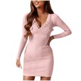 thumbnail image 2 of FcBaudy Robe à Manches Longues à Col Rabattu, Robes de Printemps pour Femmes, Robes pour Femmes Robe Décontractée en Tricot Côtelé pour Femmes Robe à Manches Longues à Hanches avec Boutons à la Taille Robe pour Femme, 2 of 9