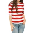 thumbnail image 1 of INSPIRE CHIC Chemises à Rayures pour Femmes Coupe Ajustée Manches au Coude T-Shirt à Encolure Bateau TP Rouge, 1 of 7