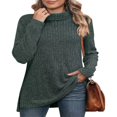 thumbnail image 2 of Ribbed Turtleneck Top for Women - Long Sleeve Basic Shirt with Side Slit, 2 of 5