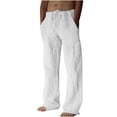thumbnail image 2 of TIMIFIS Mens Casual Beach Pants Loose Elastic Waist Drawstring Straight Legs Summer Solid Color Cotton and Linen Pants with Pockets - Spring/Summer, 2 of 6