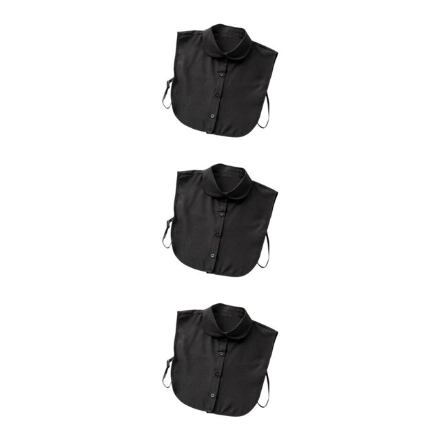 QualitChoice Simple Design Solid Color False Collar Formal Fashion Chiffon Fake Half Shirt Decorative Detachable Lapel Clothing Decor Black Round 3PCS