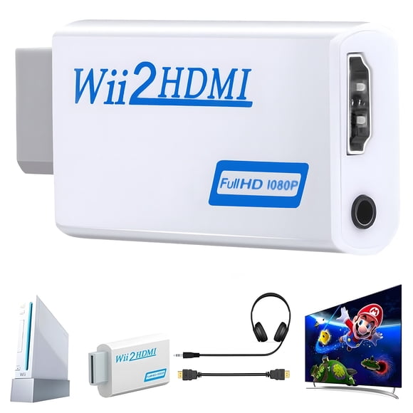 Wii to HDMI Converter Adapter Connect Wii Console to HDMI Display in 1080p Output Video with 3.5mm Audio Supports All Wii Display Modes White