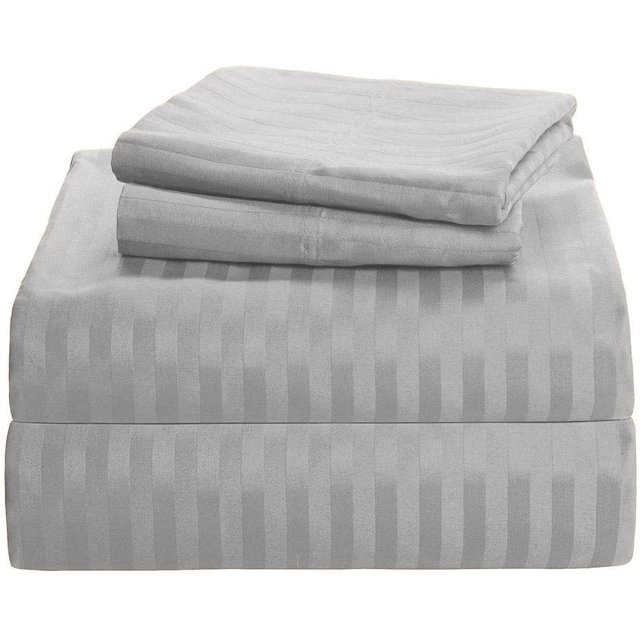 700 Thread Count 100% Egyptian Cotton 3-Piece Fitted Sheet ( 1 Fitted Sheet + 2 Pillow Covers) 30 Inches Deep Pocket Size Stripe Pattern