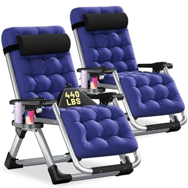 ABORON Zero Gravity Chair Set of 2, Lawn Recliner, Reclining Patio Lounger Chair, Folding Portable Chaise with Detachable Soft Cushion, Cup Holder, Headrest, Support 440 LBS
