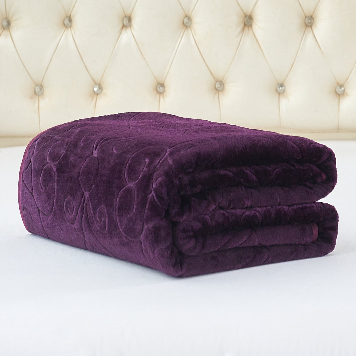 JML Warm Fleece Blanket, 1 Ply Lightweight Embossed Bed Blanket, Queen (75"x 91")
