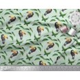 thumbnail image 2 of Soimoi Green polyester Crepe Fabric Toucan & Leaf Bird Print Fabric by the Yard 52 Inch Wide, 2 of 3
