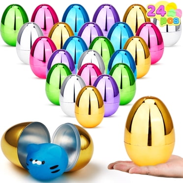 JOYFY 24 Pcs Oeufs de Pâques Métalliques 3,15 Pouces, Oeufs de Pâques Brillants Remplissables, Oeufs en Plastique Colorés et Vifs en Vrac pour Chasse de Pâques