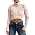 thumbnail image 1 of Fgnfyis Knit High Neck Pullover Sweater Short Cropped Ribbed Pattern Sweaters for Women for Soft Warm Winter Casual Turtleneck Light Pink L, 1 of 5