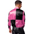 thumbnail image 2 of Oyolan Veste de Course pour Hommes avec Fermeture Éclair avant en Satin, Manteau Habillé, Rose Vif et Noir, 2 of 7