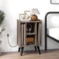 thumbnail image 4 of Gymax Support pour Tourne-Disque avec 4 Compartiments de Rangement, Pieds de Soutien, Station de Recharge, Chêne Gris, 4 of 10