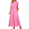 thumbnail image 1 of AherBiu Robe pour Femmes Décontractée à Col Rond, Robe Maxi Fluide à Manches Courtes, Robe Longue Ample avec Poches, 1 of 6