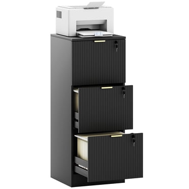 HOMCOM Classeur Vertical à 3 Tiroirs à Cannelures avec Serrure Noir