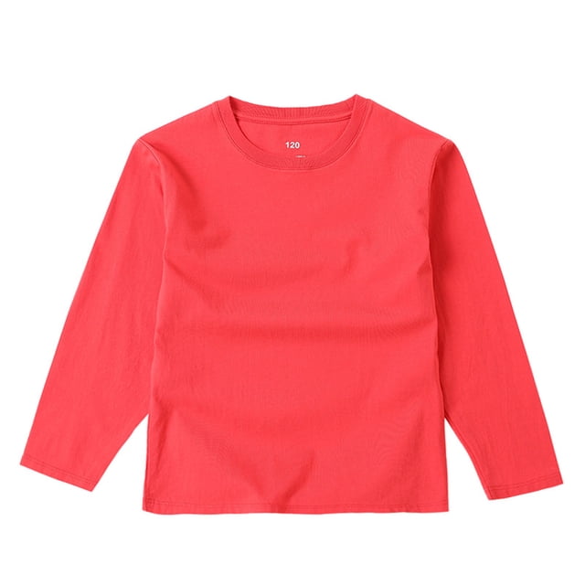 ZACPNCV T-Shirts à Manches Longues pour Filles, Col Rond pour Enfants, Hauts d'Automne et d'Hiver, T-Shirts Basiques, Rouge, 4-5 Ans
