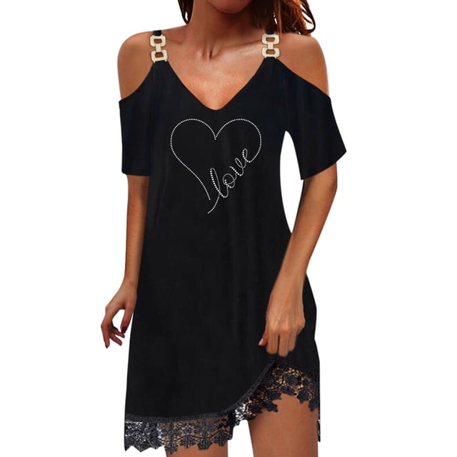 TJAZFJPA Robes Rétro pour Femmes Robe Décontractée pour Femmes Imprimée à Col en V Épaules Dénudées à Empiècements en Dentelle à Manches Courtes Robe Décontractée Robe Blanche Robes Formelles pour Femmes