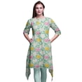 thumbnail image 1 of Bimba Kurti Asymétrique à Imprimé Floral Feuilles Vertes et Nénuphar pour Femmes Robe d'Été Indienne Tunique Grande, 1 of 6