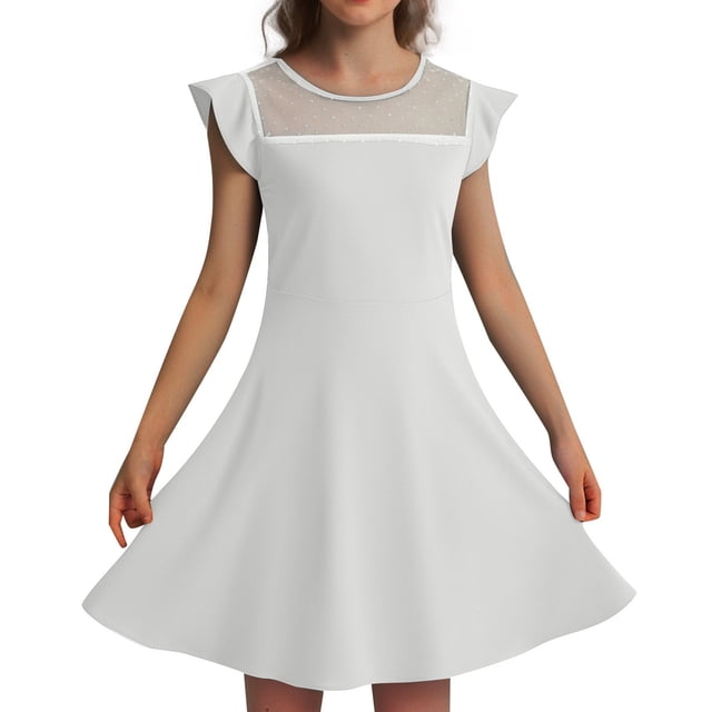 Robes d'Été Décontractées pour Filles Robe de Fête pour Enfants Manches à Volants en Maille Design en Ligne avec Poches pour 4 à 11 Ans