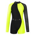 thumbnail image 2 of Yeahdor Shiny Rhinestones Gymnastics Leotards for Girls Long Sleeve Dance Jumpsuit Athletic Ballet Unitards Fluorescent Yellow 10, 2 of 4