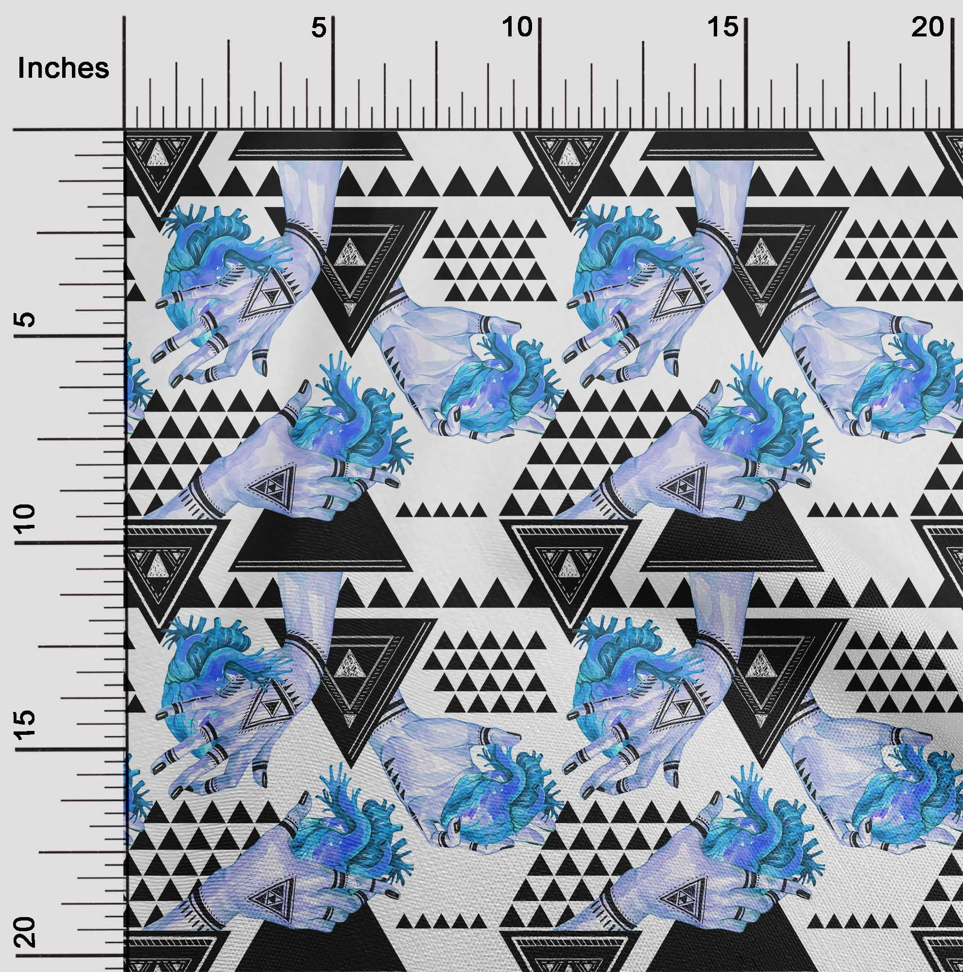 oneOone Cotton Flex Medium Blue Fabric Triangle Sewing Material Print Fabric By The Yard 40 Inch Wide