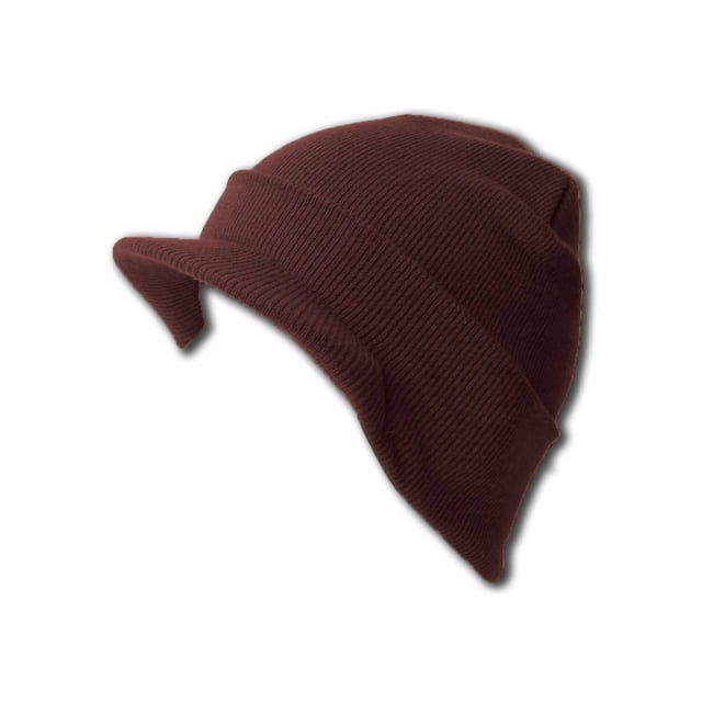 Cuff Beanie Visor Skull Cap Hat Beanie - Brown
