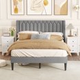 thumbnail image 2 of Gymax Queen Size Bed Frame Linen Fabric Upholstered Platform Bed w/Wingback Headboard Gray, 2 of 10