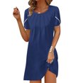 thumbnail image 1 of Gspmoly Robe pour Femme, Nouvelle Robe d'Été Décontractée pour Femme à Col Rond, Couleur Unie, Ample, Plissée à la Poitrine, à Manches Courtes, Robe de Cocktail, jusqu'à 60 % de Rabais, 1 of 5