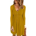 thumbnail image 2 of LLYwey Robes Rétro pour Femmes Décontractées Unies Col en U Boutons Manches Longues Robe Taille Nouvelle Robes Midi Jaune G, 2 of 8