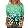 thumbnail image 1 of Pompotops T-shirt Ample à Imprimé Léopard pour Femme, Manches 3/4, Col Rond, Haut Décontracté, Liquidation, 1 of 5