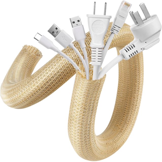 Cable Sleeve, 2 Pack 5ft - 1.2 Inch Cable Management, Desk Cord Cover Organizer Wire Hider for Office Computer TV Wire Loom Tubing, Pet Proof Cord Protector from Cat Dog Chewing, Wood Color