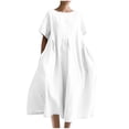thumbnail image 1 of Robes Caftans en Coton et Lin pour Femmes Grande Taille à Manches Courtes Amples et Larges Robe Maxi Plissée à Volants Longue Robe Blanche, 4TG, 1 of 3