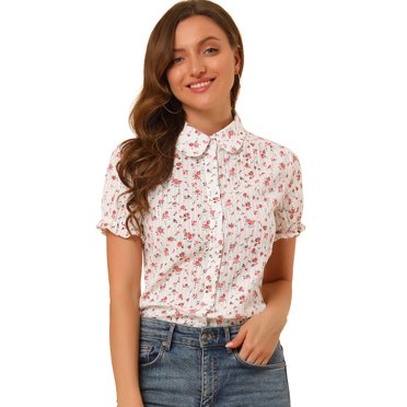 INSPIRE CHIC Chemise à Manches Courtes pour Femme en Coton à Imprimé Floral avec Col Peter Pan