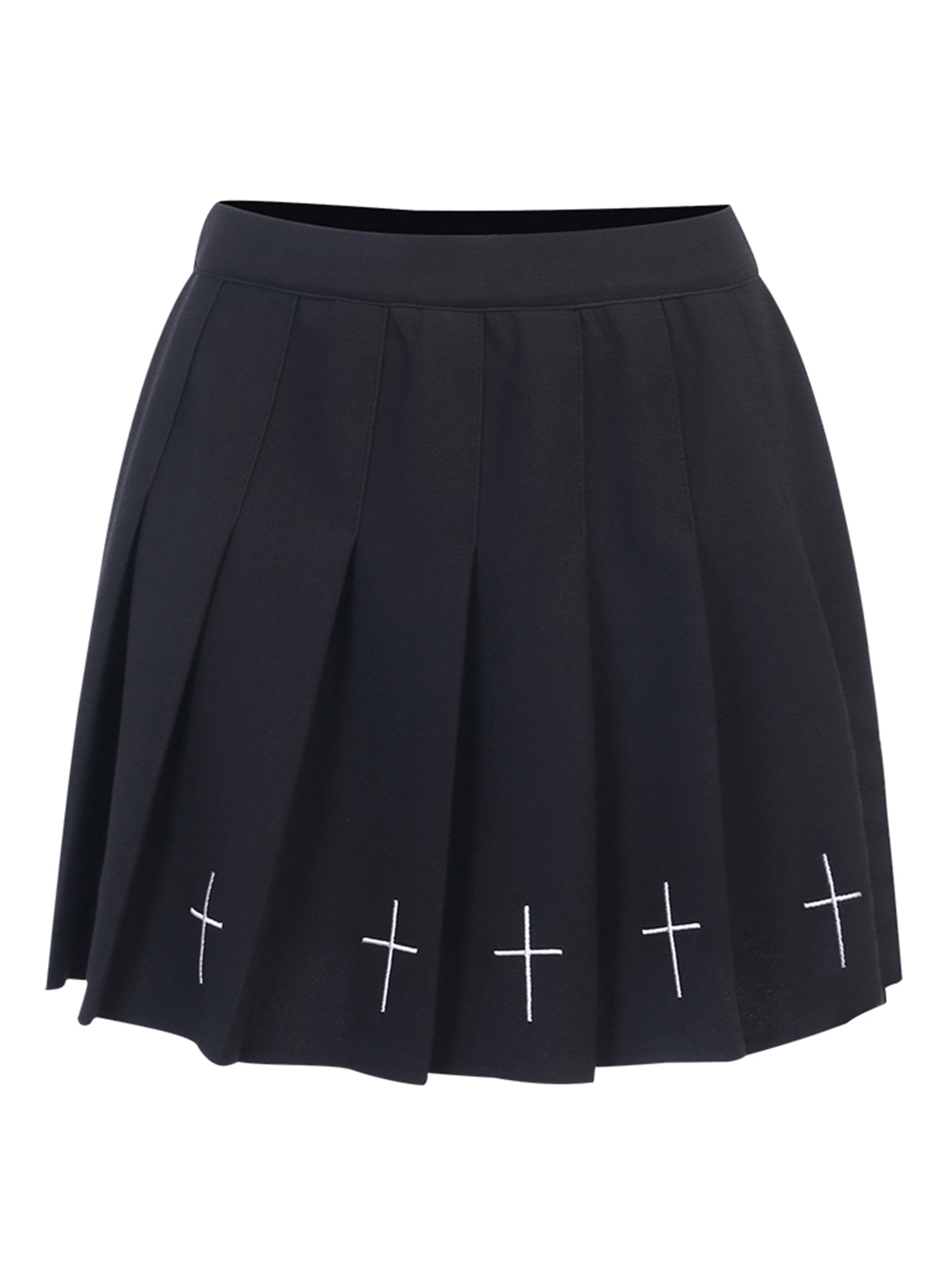Sylvamorning Women High Waist Gothic Punk Cross Pattern Mini Pleated Skirt
