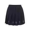 thumbnail image 1 of Sylvamorning Women High Waist Gothic Punk Cross Pattern Mini Pleated Skirt, 1 of 8