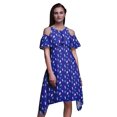 thumbnail image 1 of Bimba Robe Droite à Épaules Dénudées pour Femmes, Tunique de Fête à Col Rond Imprimée de Feuilles Bleues - XX-Grand, 1 of 1