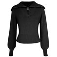 thumbnail image 4 of Pullovers Tricotés à Col Roulé Manches Longues Demi-Fermeture à Glissière pour Femmes Automne Hiver Vintage Tricoté Chandail en Molleton Rose Foncé S, 4 of 6
