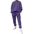 thumbnail image 1 of Kcodviy Male Casual Solid Two Suede Suit for Men Piece Suit O Neck Big and Tall Suit off Shoulder Sleeve Sweatshirt Penguin Suit Separate Drawstring Pocket Pants Set, 1 of 5