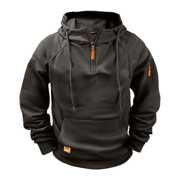 aohooy Hoodies for Men Zipper Pullover Tactical Cargo Hoodie Workout Athletic Long Sleeve Sweatshirts with Pockets Plus Size Brown,M