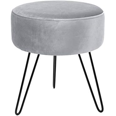 ® Tabouret Repose-Pieds en Velours, Ottoman Rond de Style Mi-Siècle Moderne Luxueux en Velours, Repose-Pieds Table d'Appoint, Conception de Pied en Métal Amovible (Gris)