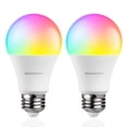 thumbnail image 1 of Merkury Smart LED Bulb - 9W (60W Eqv) RGBW Dimmable A19 Light, E26 Base (2-pack), 1 of 10