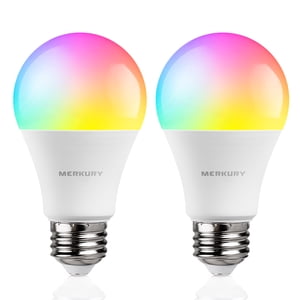 Merkury Smart LED Bulb - 9W (60W Eqv) RGBW Dimmable A19 Light, E26 Base (2-pack)