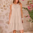 thumbnail image 2 of Penkiiy Robe d'Été Sans Manches pour Femmes, Dos Nu, Décontractée, Ligne A, à Volants, Robe de Plage, Vacances, Mini Robe 2TG Beige, 2 of 7