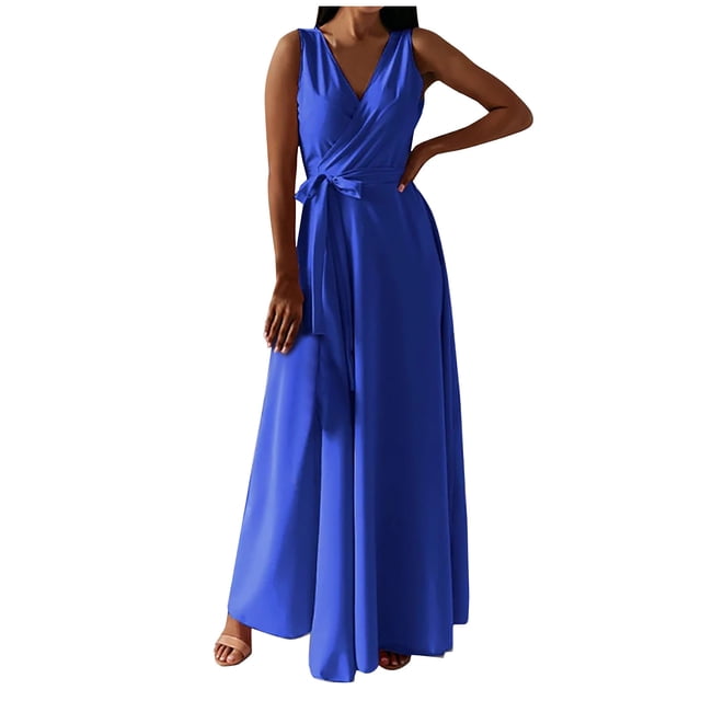 Cameland Mode Femmes Été Décontracté Uni Col en V Sans Manches Gilet Robe Longue