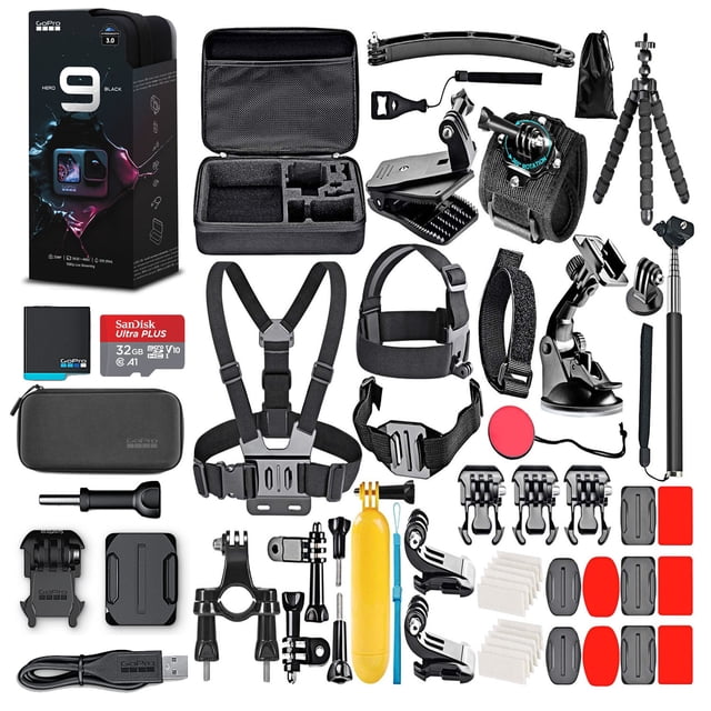 GoPro HERO9 (HERO 9) Black with 32GB Card & 50 Piece Accessory Kit - Loaded Bundle