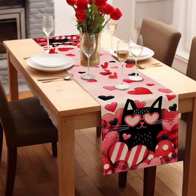 Boovnll Valentines Day Table Runner, 13x71" Valentine's Day Printing Table Runner, Valentines Table Runner for Holiday Kitchen Dining Table, Party Decor, Valentines Day Decorations