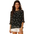 thumbnail image 1 of INSPIRE CHIC Blouse Fluide en Mousseline à Volants à Manches 3/4 à Imprimé Floral pour Femme, 1 of 6