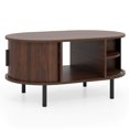thumbnail image 1 of Costway Table Basse Ovale avec Rangement Portes Coulissantes à Tambour Compartiment Ouvert, 1 of 10