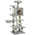 thumbnail image 1 of PawHut Arbre à Chat pour Chats d'Intérieur avec Condo pour Chat, Hamac, Lit, Gris Pâle, 1 of 10