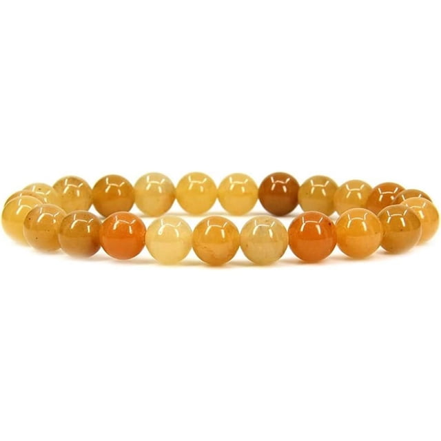 Natural Multicolor Yellow Jade Gemstone 8mm Round Beads Stretch Bracelet 7" Unisex. Handmade bracelet featuring polished round beads in varying shades of yellow and orange, strung on a stretchable band. Suitable for men and women, crafted with natural gemstones, ideal for sensitive skin, and includes a pouch.
