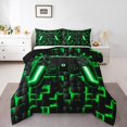 thumbnail image 2 of YST Gaming Comforter Set for Boys, Gamer Bedding Full, Black Reversible, Green, Grid Printed, 2 of 7