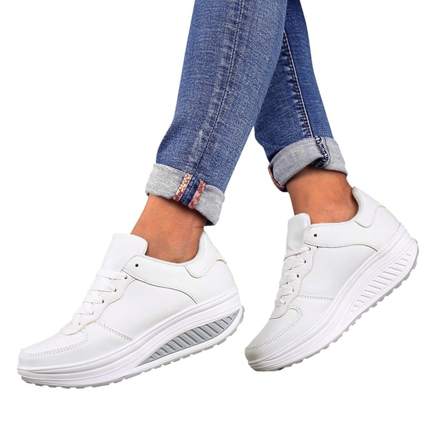 Dakaela Espadrilles Plateforme pour Femmes Coussin d'Air Marche Course Chaussures Orthopédiques à Enfiler Compensées Blanches 8.5